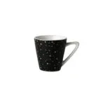 Ein Set aus einer Espresso-Tasse bzw. Mokkatasse mit Untertasse Modell Glitter schwarz von Dutch Rose Amsterdam. 75 ml Fassungsvermögen.