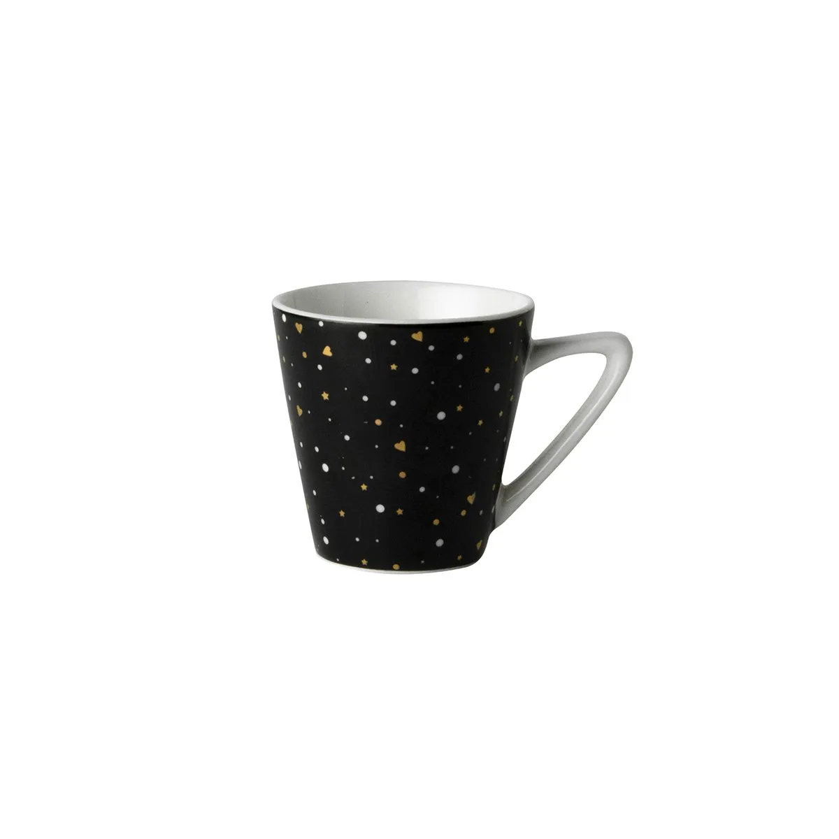 Ein Set aus einer Espresso-Tasse bzw. Mokkatasse mit Untertasse Modell Glitter schwarz von Dutch Rose Amsterdam. 75 ml Fassungsvermögen.