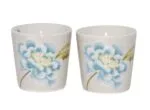 Ein Eierbecher - Set 2 teilig aus Porzellan grau-weiß gestreift mit Schmetterling und Blumen Motiv Cobblestone Pin Heritage Collectables design by Laura Ashley.