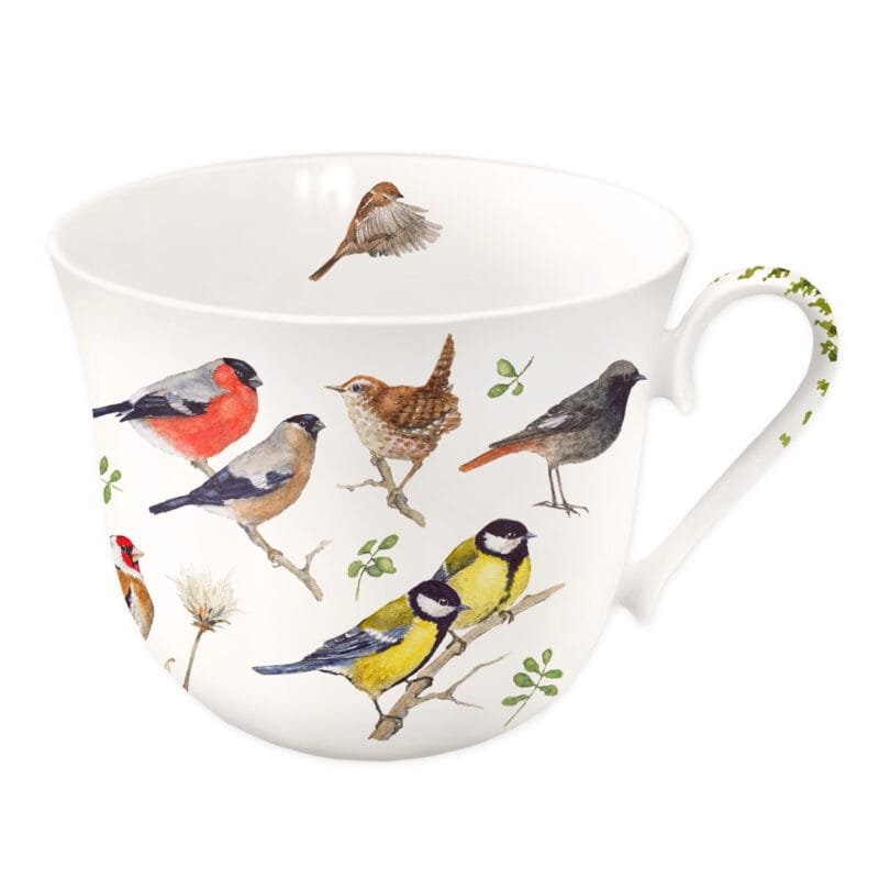 Eine Kaffeetasse Gartenvögel 450ml von Grätz aus Porzellan.