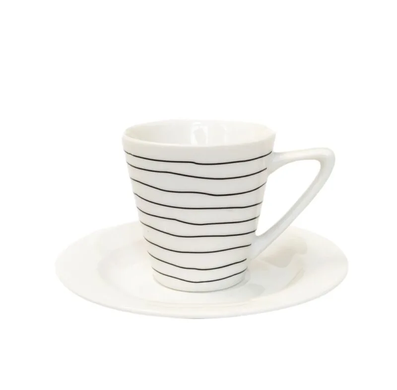 Eine Espressotasse inklusive Untertasse Schwarze Linie von Dutch Rose aus Porzellan 75ml Volumen.