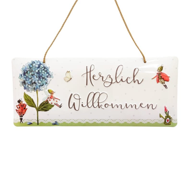 Ein Blechschild Herzlich Willkommen von Grätz aus Blech.