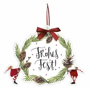 Ein Dekoschild Frohes Fest von Grätz aus Pappe 22x16cm.