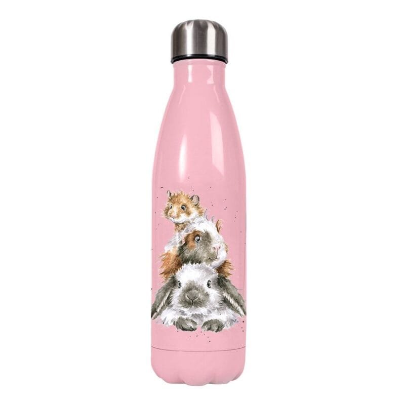 Eine pinke Wasserflasche Piggy in the Middle von Wrendale 500ml.
