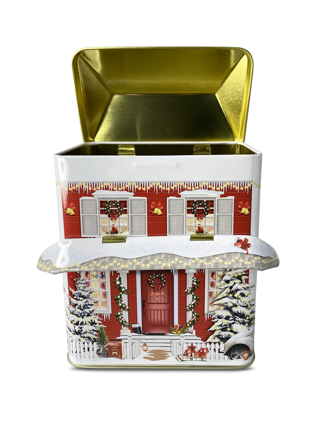 Eine Plätzchendose Winter Haus mit Dach von Style Box.