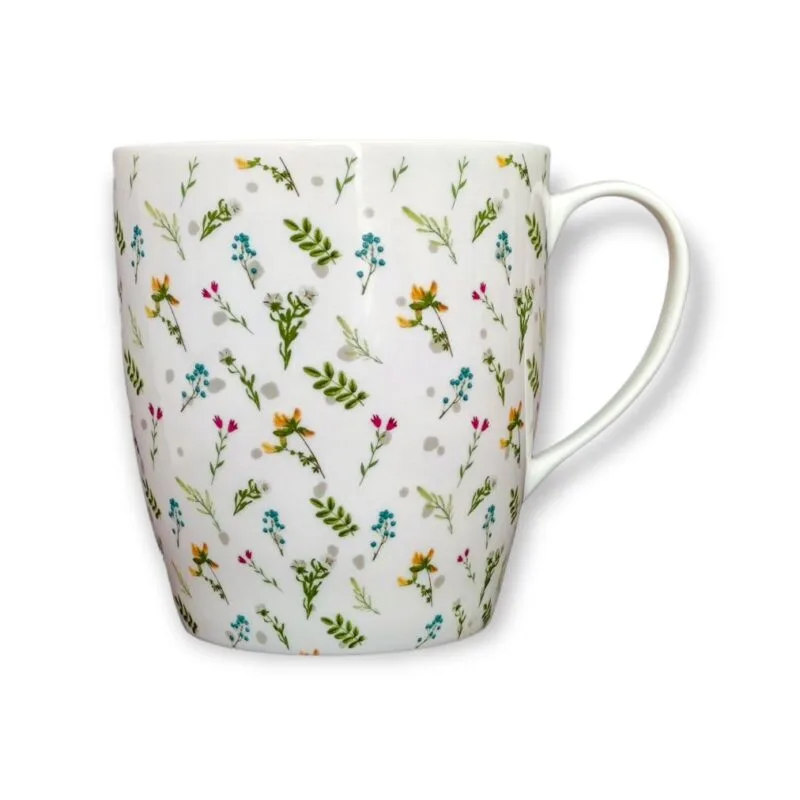 Eine vegane_ sommerliche 850 ml XXL Jumbotasse Wiesenblumen aus Hartporzellan von Lucy’s Homedesign_ inklusive passender Öko Geschenkbox 349 Gramm.