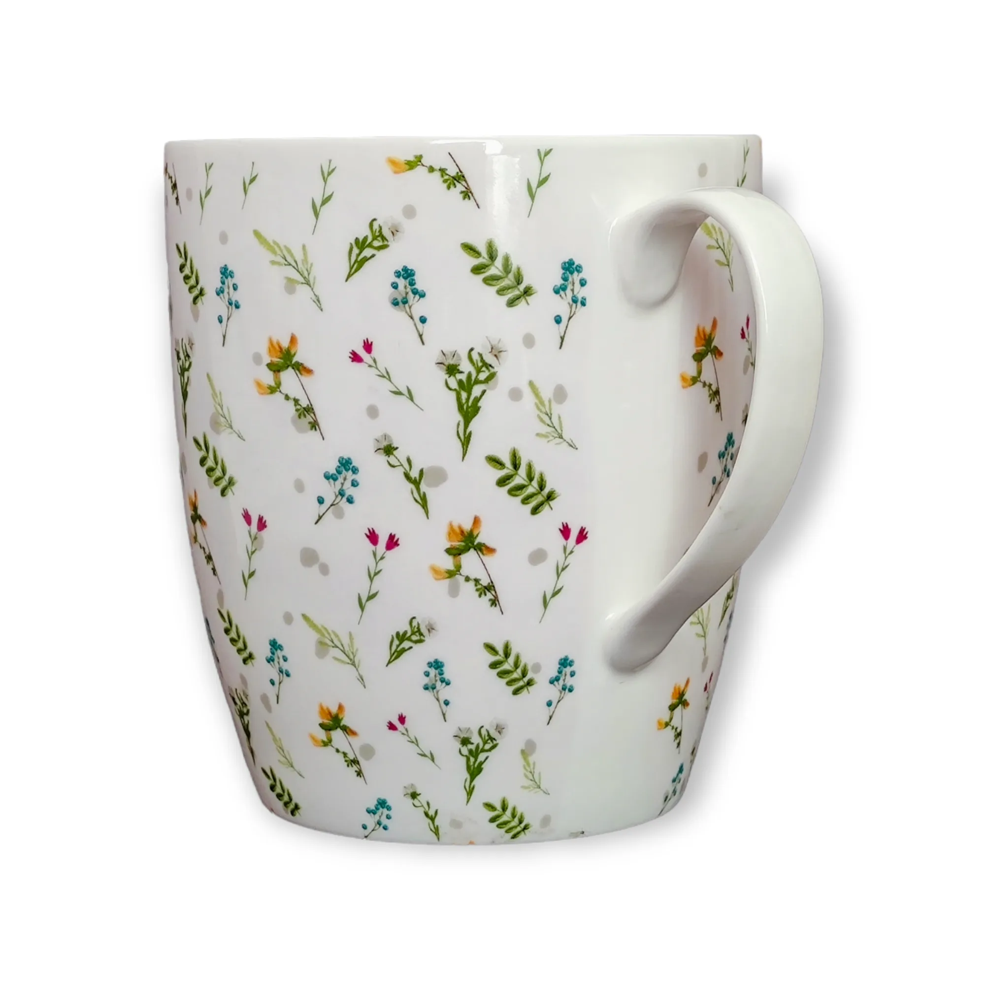 Eine vegane_ sommerliche 850 ml XXL Jumbotasse Wiesenblumen aus Hartporzellan von Lucy’s Homedesign_ inklusive passender Öko Geschenkbox 349 Gramm.