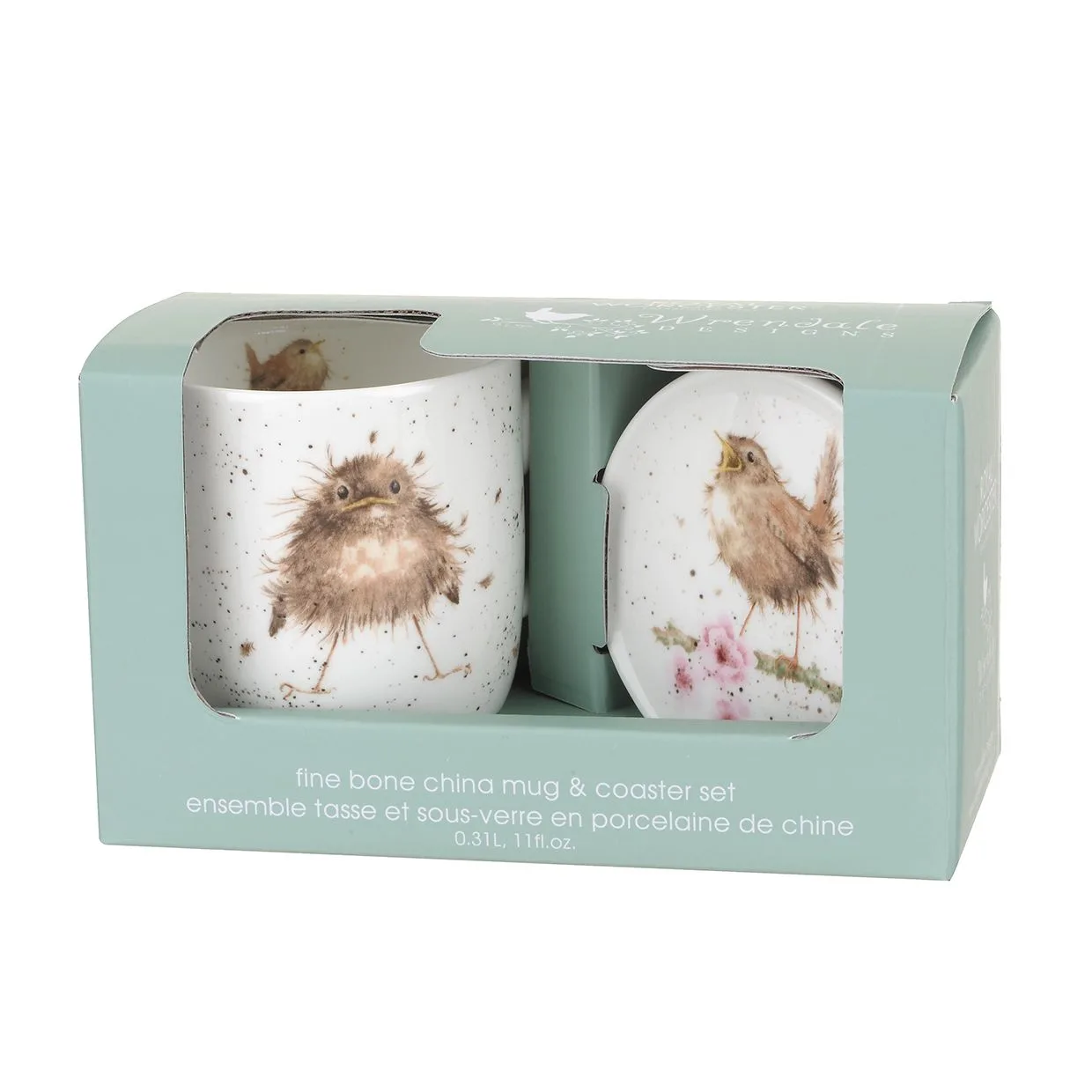 Eine Kaffeetasse und ein Untersetzer Flying Nest von Wrendale aus Porzellan 300ml.