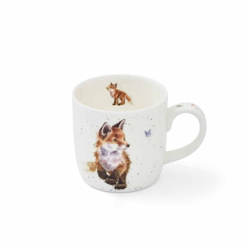 Wrendale Kaffeetasse 300ml Born to be wild Keramiktasse mit Fuchs-Illustration und Schmetterling.