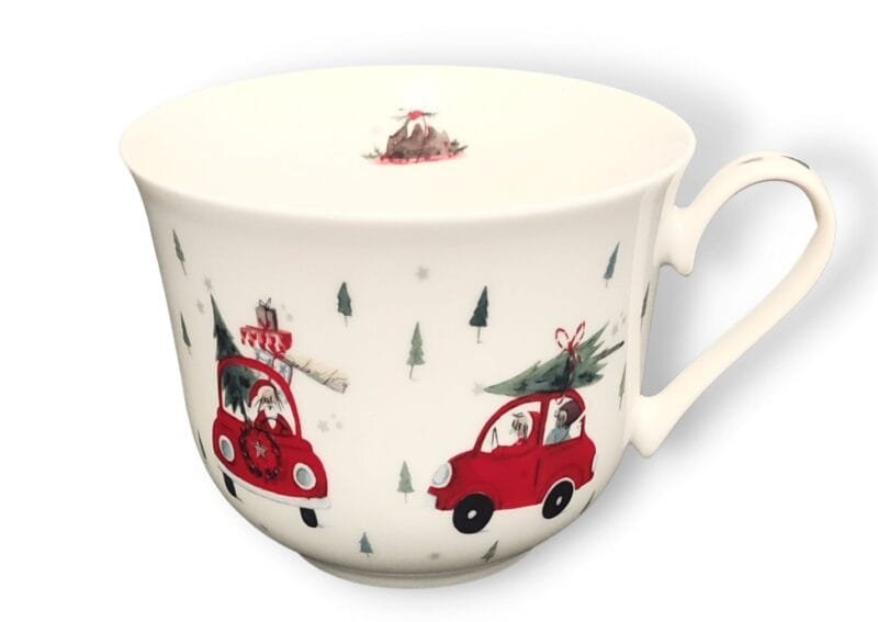 Eine Kaffeetasse Weihnachtsautos 450ml von Grätz aus Porzellan.