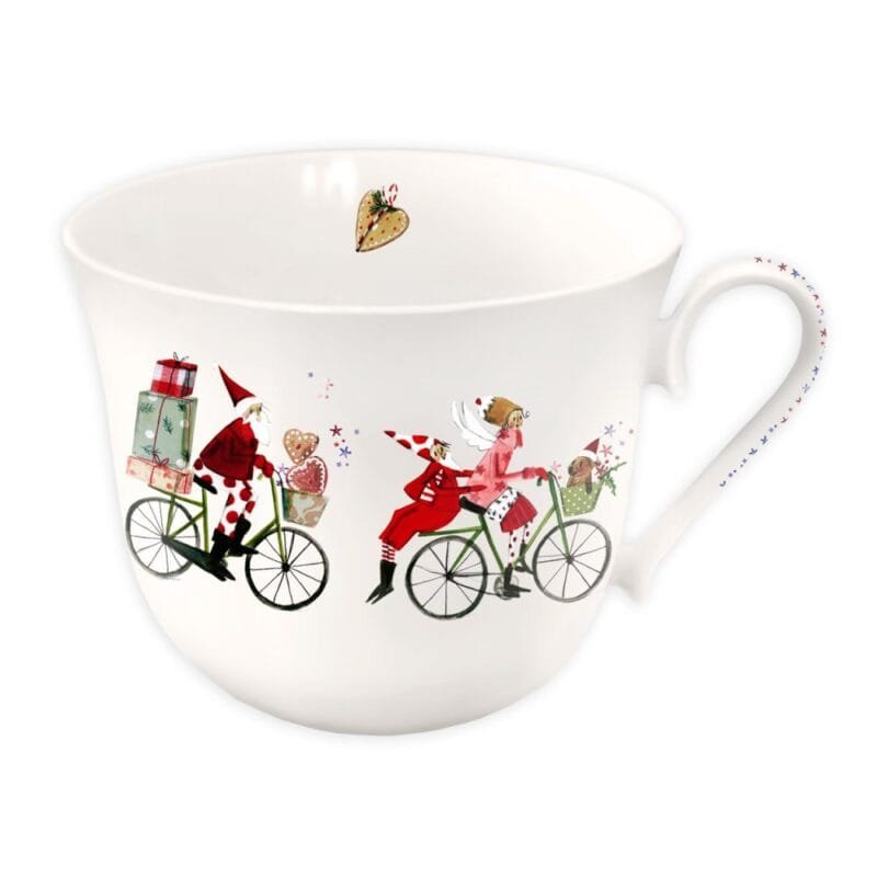 Eine Kaffeetasse Weihnachtsfahrrad 450ml von Grätz aus Porzellan.