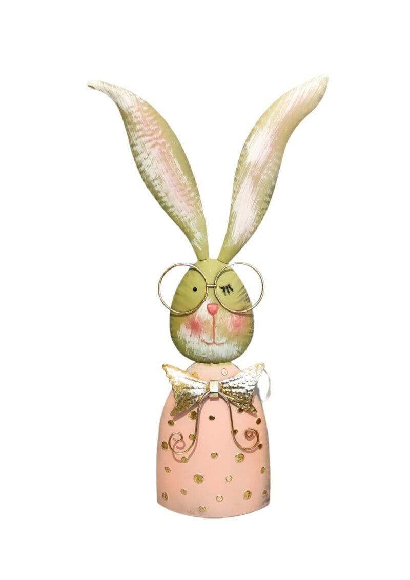 Ein Deko Hase rosa von Holzwurm aus Metall 25x9x54cm.