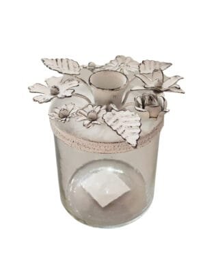 Kerzenhalter mit Glas 9x11cm weiss gewischt