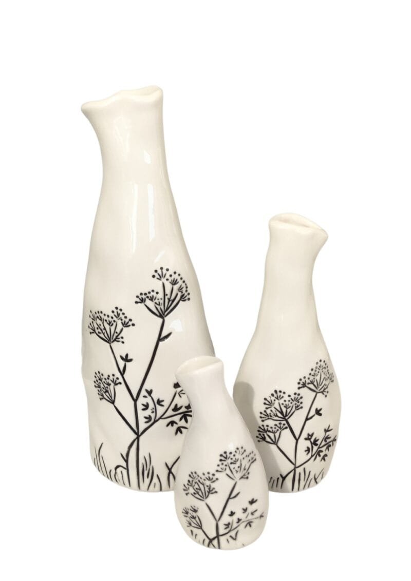 Posiwio Vase blüten 9,5x7,5x25,5 cm weiss-schwarz