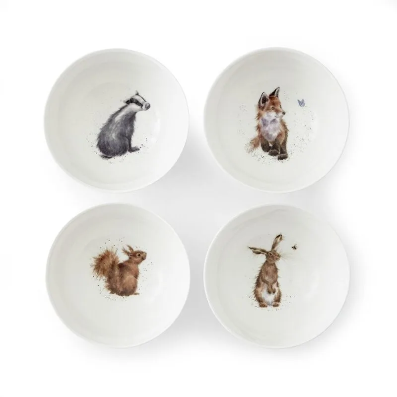 Set Wrendale Müslischale Obstschale tief 4 Motive Porzellan Fuchs Dachs Squirrel Hase Paket 450ml