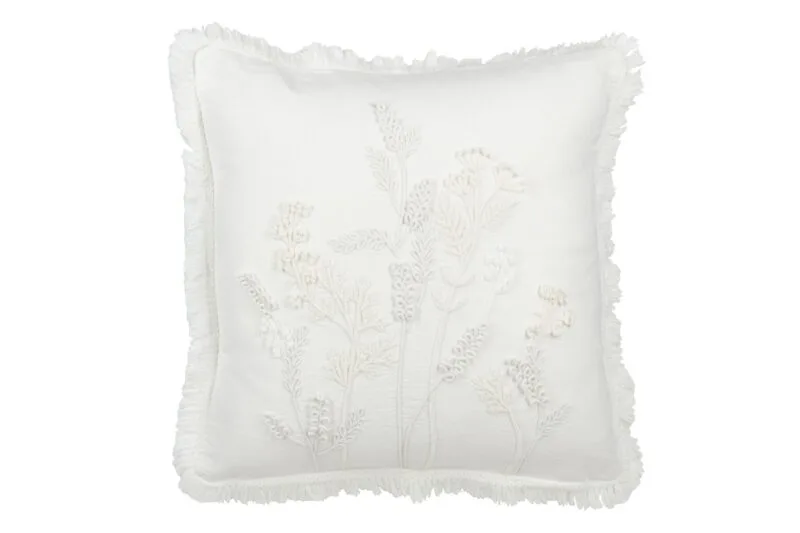Kissen Stickerei Blumen+Fransen Baumwolle weiß 52x52x3.5cm