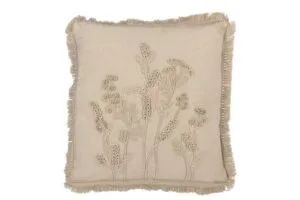 Kissen Stickerei Blumen+Fransen Baumwolle grau 52x52x3.5cm