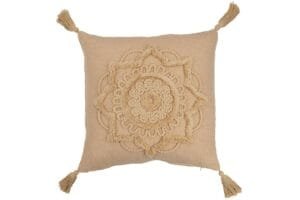 Kissen Blume Quasten Polyester Beige 43x43x10cm