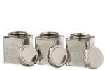 KG Vorratsdose Kaffee Zucker Tee Edelstahl Silber Small 3x Sortiert 10x10x12cm 750ml Silberne Metalldosen für Kaffee, Tee und Zucker, offen.