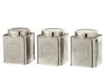 KG Vorratsdose Kaffee Zucker Tee Edelstahl Silber Small 3x Sortiert 10x10x12cm 750ml Drei silberne Vorratsdosen für Kaffee, Tee und Zucker.