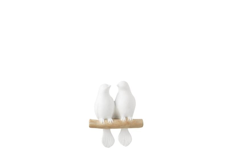 2 Vögel Auf Ast Poly Weiß Naturell 12.5x5x15cm