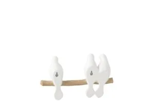 3 Vögel Auf Ast Poly Weiß Naturell 26x6x15.5cm