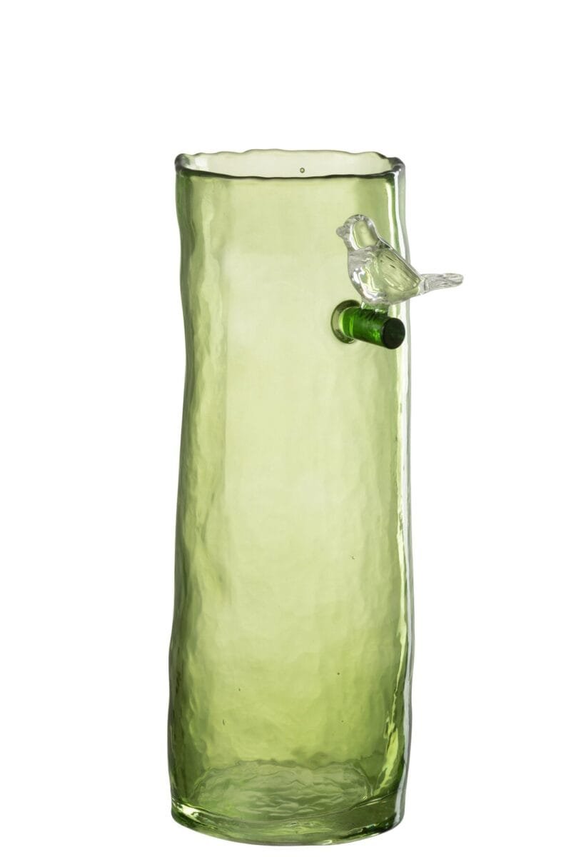 Vase Lang Vogel Glas Grün Small 13.5x9.5x27cm