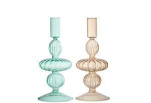 KG Kerzenständer Bollen Glas Aqua Beige 2x Sortiert 9x9x21cm