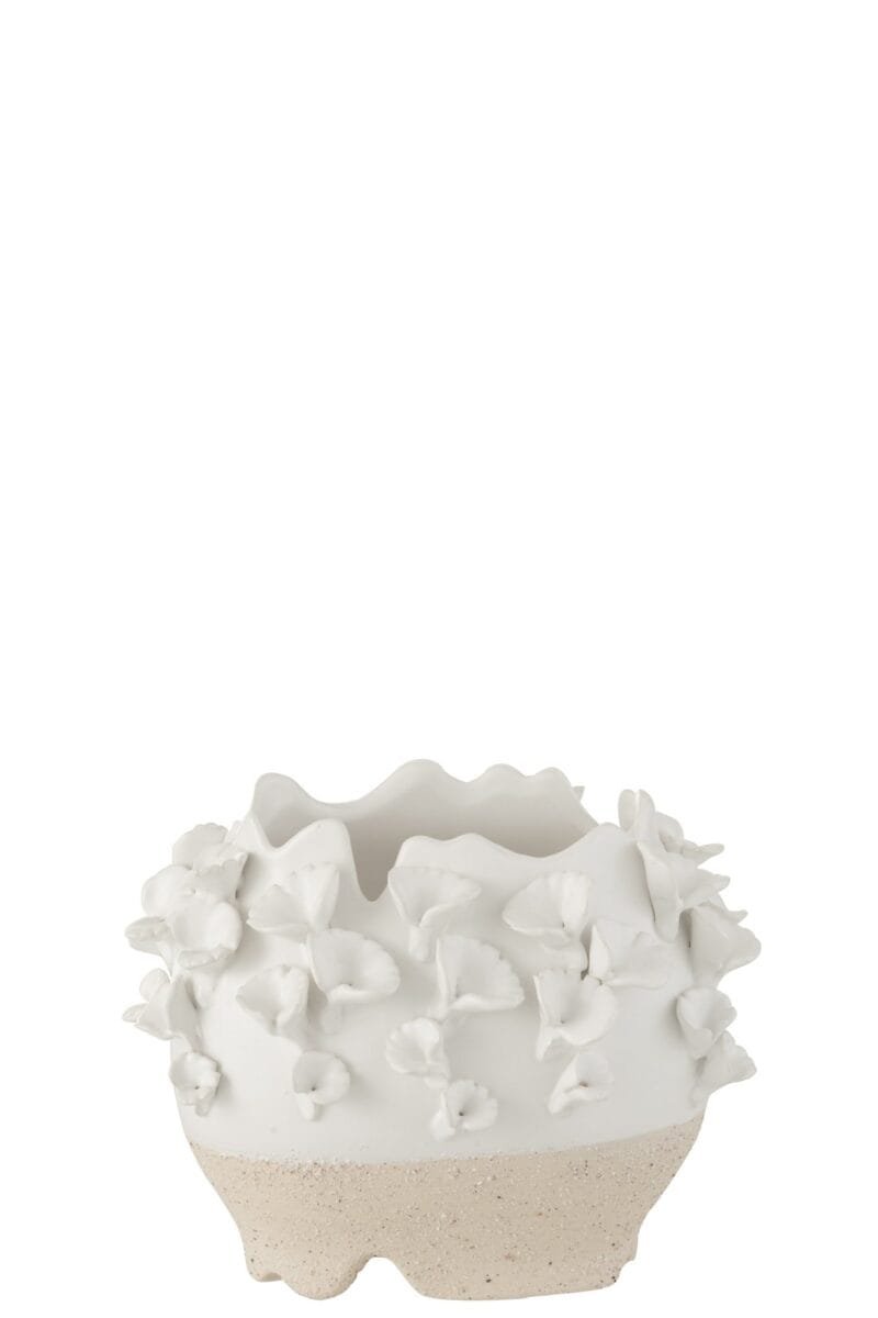 Übertopf Anemone Keramik Weiß Beige 25x17x21cm