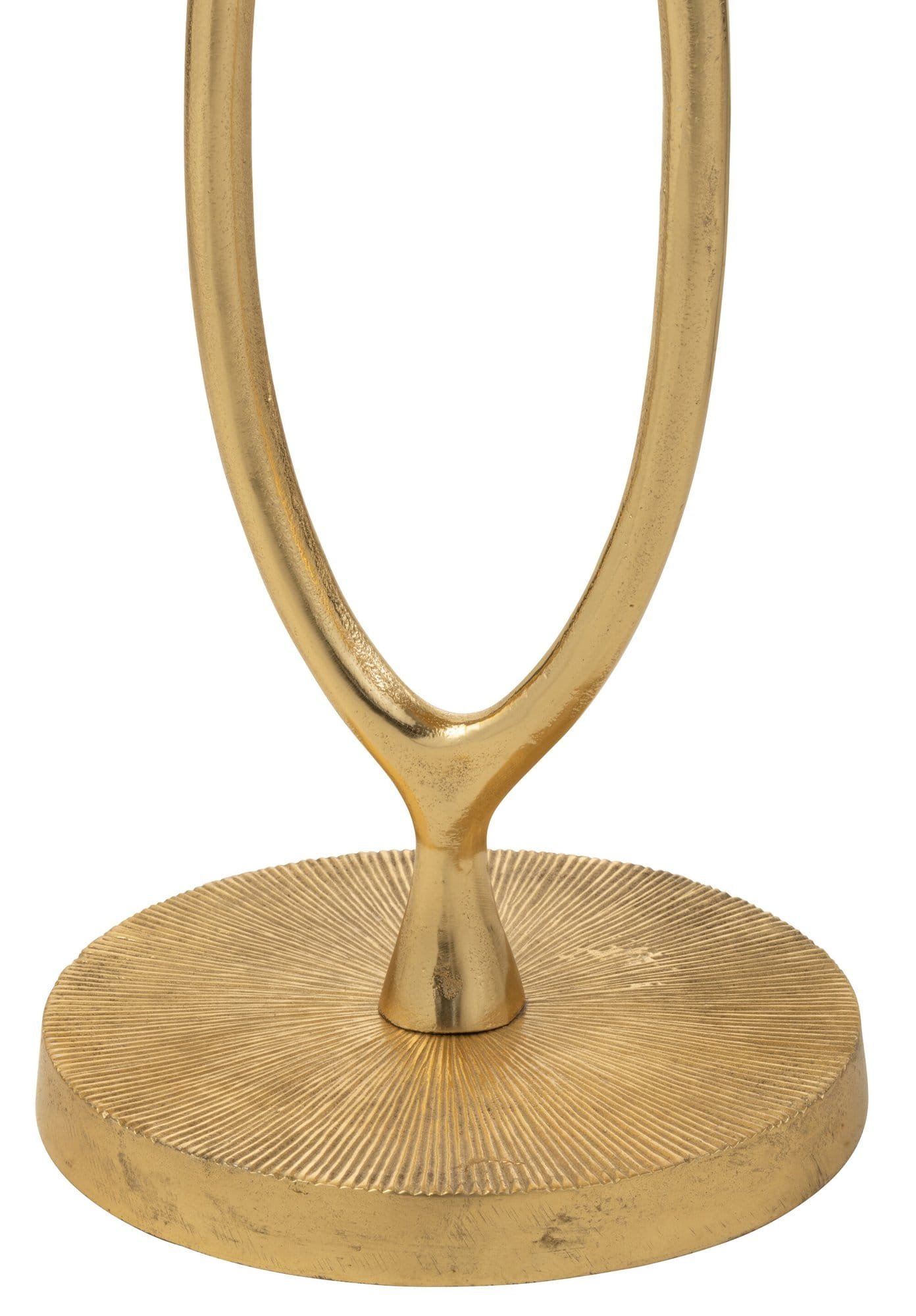 KG Beistelltisch Tiana Aluminium Gold 47x47x61cm Goldene Skulptur mit ovaler Form auf geriffeltem Rundsockel.