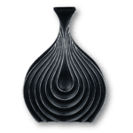Schwarze dekorative Vase mit wellenförmigem Design.