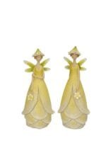 Zwei gelbe Feenfiguren mit Flügeln und Blütenkleid.
