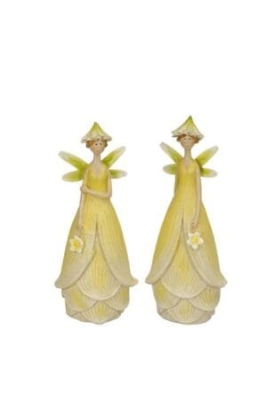 Zwei gelbe Feenfiguren mit Flügeln und Blütenkleid.