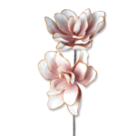 Zwei rosa-weiße künstliche Blumen mit goldenen Rändern.