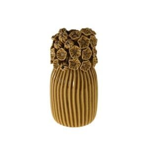 Keramikvase mit Blumenmuster, braun, dekorativ.