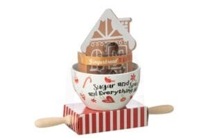 Weihnachtliches Set mit Schüssel und Nudelholz